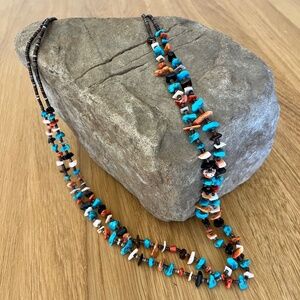 30" Multi 2 Strand Turquoise Coral Shell Heishi Beads Necklace Native American?